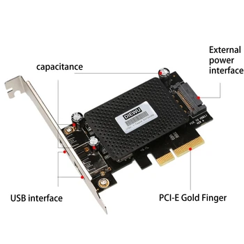 PCIE X 4 Tip-A USB 3.1 Gen 2 Genişleme Kartı 10Gbps ASM1142 Çip Tip A PCIe X 4 Adaptörü Dahili Güç 15P 2