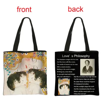 Gustav Klimt Anne Ve İkizler Yağlıboya Çanta Aşk Felsefesi Büyük Kapasiteli Omuz Çantaları Kadınlar Kullanımlık Alışveriş Çantası Hediye