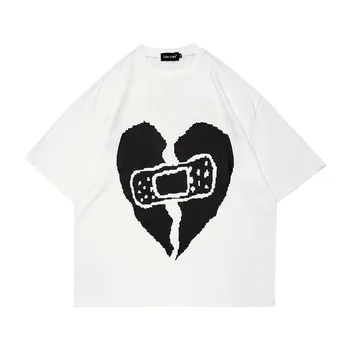 Hip Hop Erkek T-shirt Streetwear Harajuku Aşk Yara Bandı Baskı Giyim Yaz Rahat Pamuk Kısa Kollu T Gömlek y2k Giysileri Üstleri 4