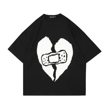 Hip Hop Erkek T-shirt Streetwear Harajuku Aşk Yara Bandı Baskı Giyim Yaz Rahat Pamuk Kısa Kollu T Gömlek y2k Giysileri Üstleri 5