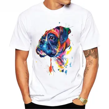 Moda erkek Kısa Kollu Boxer Köpek Baskı T-Shirt Komik Hayvan Tasarım Hip Hop Punk Erkek Casual Tops Vintage Erkek Tee Gömlek