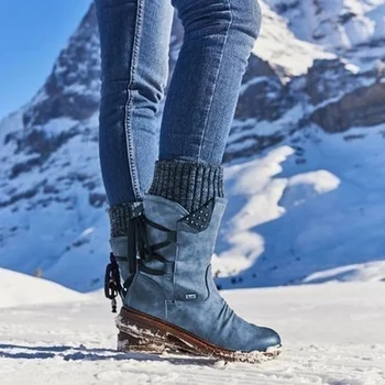 Kadın Kışlık Botlar Rahat Düz Kar Botları Deri Bandaj Çizmeler İnek Çizmeler Fermuar Bayan Botları Diz yüksek çizmeler platform ayakkabılar