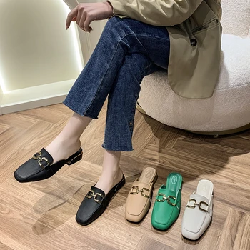 2022 İlkbahar Yaz Kadın Katır Ayakkabı Marka Terlik Moda Yuvarlak Ayak İlmek Baotou Hasır Örgü Makale Balıkçı Terlik