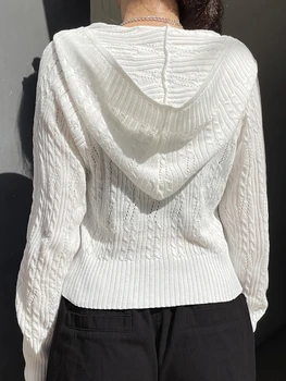Weekeep Beyaz Uzun Kollu Kazak Hırka y2k Casual Zip Up kapüşonlu süveter Giyim Gevşek kore modası Kadın Örme Süveter