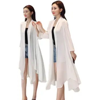Kadın Giyim 2021 Kadın Yaz İnce Kesit Uzun güneş koruma giyimi uzun kollu Şal Şifon Hırka Trend Ceket B19 2