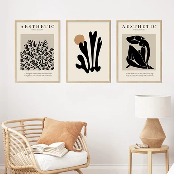 Soyut Matisse Vücut Hattı Siyah Bej Boho Posterler Tuval Boyama Minimalist Duvar Sanat Baskı Resimleri Oturma Odası Ev Dekor