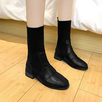 Hot5 Sonbahar Kış Çorap kadın İngiliz Kısa Çizmeler İnce Çizmeler Moda Örgü Maç binici çizmeleri lüks ayakkabı Kadın Tasarımcıları