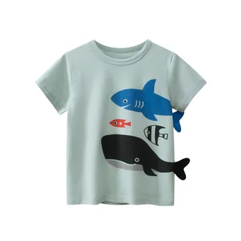 27 çocuk Yaz Erkek kısa kollu t-shirt Çocuk Karikatür 3D Köpekbalığı Araba Dinozor Örgü Bebek Nefes Üst pamuklu giysiler 2-9y 3