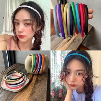 2021 Yaz Basit Serin İnce Saten Hairband Kafa Bandı Kadın Kızlar Saç Kafa Çember Bantları Aksesuarları Hairbands Headdress Şapkalar