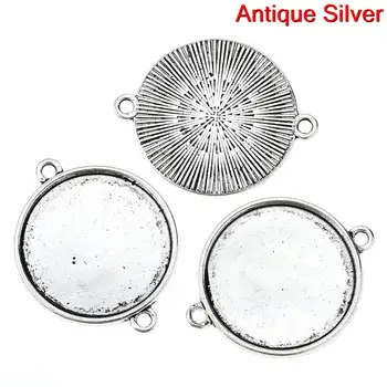 8 MEVSİM Konnektörler Bulgular Yuvarlak Antik Gümüş Renk Şerit Desen Oyma Cabochon Ayarı (25mm Dia Uyar) 3.5 cm x 2.8 cm