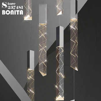 Spiral merdiven kristal uzun tüp LED Modern asılı lambalar katı kristal oyma kolye ışıkları yemek odası küçük Droplight 0
