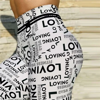 FCCEXIO SEVGİ DOLU Mektup 3D Baskı Yüksek Bel Leggins Spor Seksi Tayt Tayt Koşu egzersiz pantolonları Push Up Spor Yoga Tayt 0