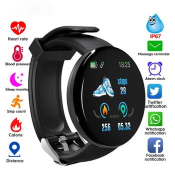 D18 Smartwatch Erkekler Kol Saati Kan Basıncı Kadın nabız monitörü Spor İzci Spor Akıllı Bağlı Saatler 2022