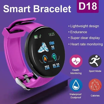 D18 Smartwatch Erkekler Kol Saati Kan Basıncı Kadın nabız monitörü Spor İzci Spor Akıllı Bağlı Saatler 2022 4