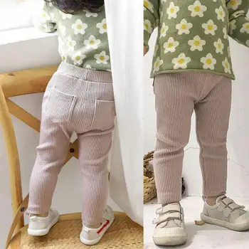 Nervürlü Tayt Katı 6 Renk Pantolon Erkek Kız Pamuk Çocuk Pantolon Sweatpant Rahat Spor Pantolon Çocuk 2 İla 7 Yıl Çocuk