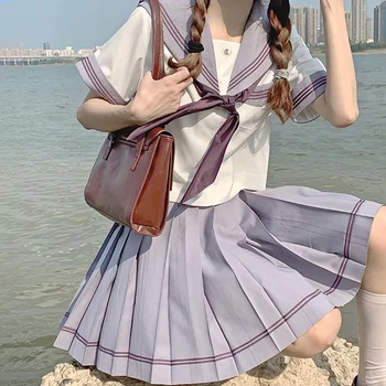 Japon Kore Tarzı Sevimli Yeni 2 Parça Set Kadın Öğrenci JK Üniforma Kırpma Denizci Üst Cosplay Kostümleri Kızlar Pilili Denizci Etek