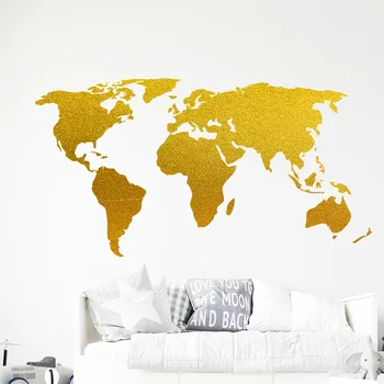 Yaratıcı altın dünya haritası duvar çıkartmaları kıta plaka bebek çocuk odası dekorasyon