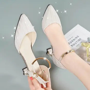 Bayan Klasik Yüksek Kaliteli Bej Yüksek Topuk Ayakkabı üzerinde Kayma Kadın Rahat Tatlı Konfor Yaz Ofis Topuk Pompaları Zapatos De Mujer 0