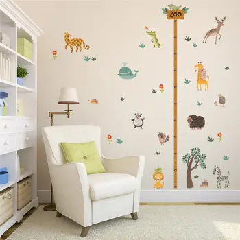 Sevimli Hayvan Ağacı Yaratıcı Büyüme Grafik Duvar Sticker Çocuk Odası Dekorasyon Çocuk Yükseklik Tedbir Mural Art Dıy Ev Çıkartmaları 5