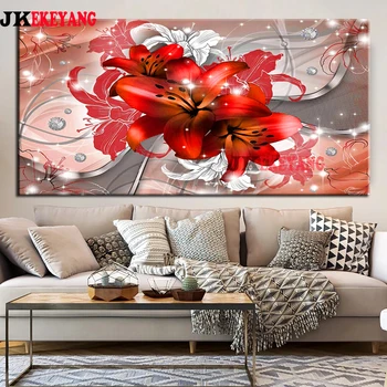 Büyük 5D Diy elmas boyama Kırmızı zambak çiçeği Elmas Mozaik Taklidi Nakış çapraz dikiş Y4340 0