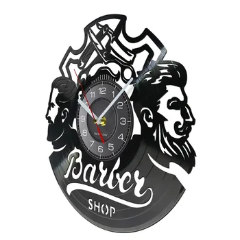 Berber Dükkanı Logo Kuaför Dekor Vintage Vinil Kayıt duvar saati saç aksesuarları Kuaför Duvar İşareti Dekoratif Duvar Saati 3