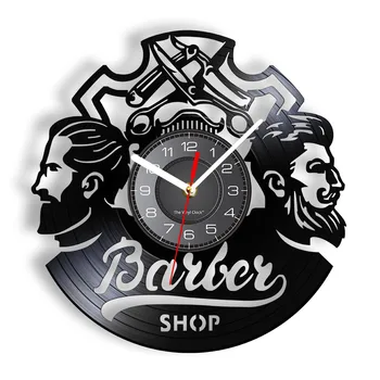 Berber Dükkanı Logo Kuaför Dekor Vintage Vinil Kayıt duvar saati saç aksesuarları Kuaför Duvar İşareti Dekoratif Duvar Saati 5