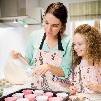 Önlük Kiti Paris Pembe Retro Eyfel Kulesi Mutfak Önlüğü Fırın Eldiveni Pişirme Bahçe Kadın Çocuklar Önlükleri Manşet Pişirme Aksesuarları