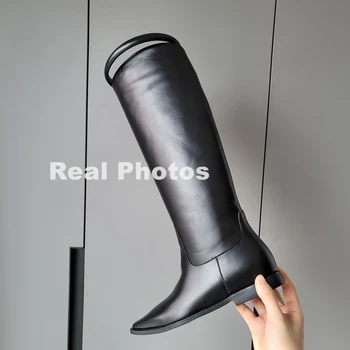 FEDONAS Yeni Kadın Seksi Patent Deri Diz Yüksek Çizmeler Kalın Topuklu Sonbahar Kış Ayakkabı Kadın Kare Ayak Uzun Şövalye Çizmeler 0