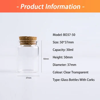 50 * 37mm 30ml Cam mantarlı şişe Test tüpü Tıpa Baharat Şişeleri Konteyner Basit Kavanoz Şişeleri DIY Pratik Zanaat 12 adet / grup