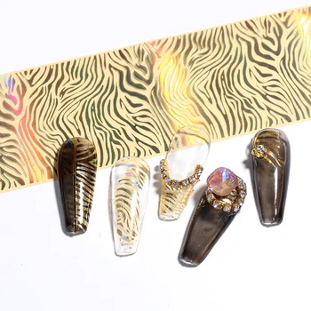 Altın Lazer Folyo Çıkartmalar Tırnak Sanat İçin Yeni Yıl Kaplan Hayvanlar Cilt Bukalemun Holografik moda Çivi Transferi Kaydırıcılar BE16JS20 0
