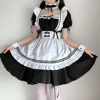 Kadın Hizmetçi Kıyafeti Anime uzun elbise Siyah ve Beyaz Elbiseler Erkekler Lolita Elbise Kostüm Cosplay Cafe Önlük Kostüm T6D3
