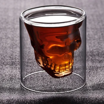 Çift duvar cam kafatası fincan Şeffaf şarap viski çay kahve su kupası içecekler cam kullanımlık Aracı bar aksesuarları 25-250ml