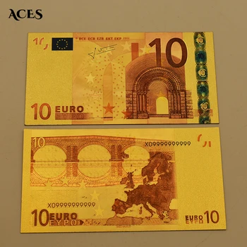 EUR10 Altın Banknot 24K Altın Sahte Kağıt Para Koleksiyonu için Euro Banknot Coenyerfiet Para Ev Dekor Toptan Ürünler