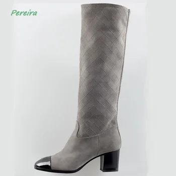 Kadın Moda Salıncak Çizmeler Flack Süet Sonbahar Patent Deri Sivri Burun Tıknaz Topuk Seksi Mizaç Ayakkabı İçin Ücretsiz Kargo 1