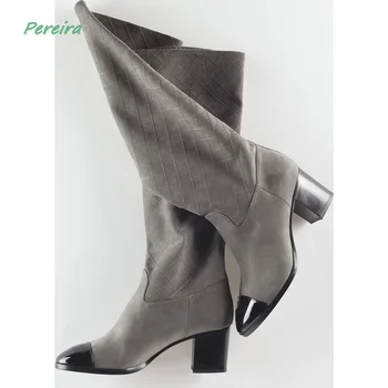 Kadın Moda Salıncak Çizmeler Flack Süet Sonbahar Patent Deri Sivri Burun Tıknaz Topuk Seksi Mizaç Ayakkabı İçin Ücretsiz Kargo 3
