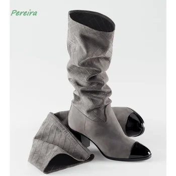Kadın Moda Salıncak Çizmeler Flack Süet Sonbahar Patent Deri Sivri Burun Tıknaz Topuk Seksi Mizaç Ayakkabı İçin Ücretsiz Kargo 4