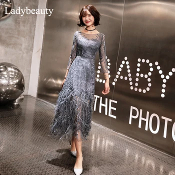Ladybeauty Yeni balo kıyafetleri 2022 O-boyun Püskül Hems Sequins Moda Düz Parti Törenlerinde Geri Fermuar Resmi Elbise