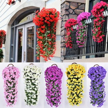 Yapay İpek DIY Renkli Menekşe Sarmaşık Asmak Çiçek Garland duvara asılan bitki Düğün Ev Partisi Bahçe Balkon Dekorasyon 2