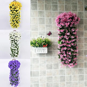 Yapay İpek DIY Renkli Menekşe Sarmaşık Asmak Çiçek Garland duvara asılan bitki Düğün Ev Partisi Bahçe Balkon Dekorasyon 3