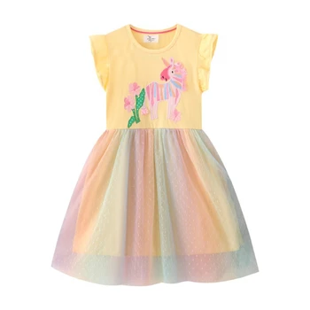 2022 Sıcak Satış Yaz kız çocuk elbisesi Çocuk Prenses Elbise Saf Pamuk Yumuşak Unicorn Desen bebek kıyafetleri Yuvarlak Boyun Elbise