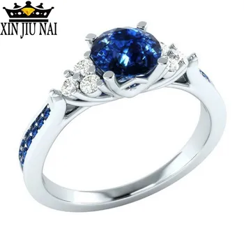 Sıcak Satış Trendy Bayanlar Shining Mavi Zirkon Parmak Yüzük Anel Düğün Nişan Yüzüğü İçin Kadın/ erkek Tarzı Bague Femme Size6-10 2