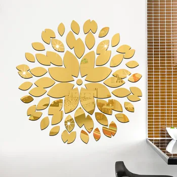 Yuvarlak Yaprakları Tavan Dekor Kristal DIY Ayna Etkisi 3D Duvar çıkartmaları Akrilik Aynalı Dekoratif Sticker Duvar Dekorasyon 2