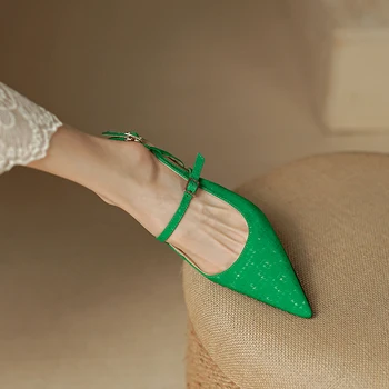 2022 yeni bayan sandalet doğal deri 22-24. 5 cm inek derisi üst Tam deri sivri burun geri ayakkabı Zarif sivri stiletto
