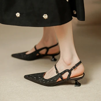 2022 yeni bayan sandalet doğal deri 22-24. 5 cm inek derisi üst Tam deri sivri burun geri ayakkabı Zarif sivri stiletto 2