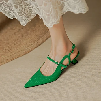 2022 yeni bayan sandalet doğal deri 22-24. 5 cm inek derisi üst Tam deri sivri burun geri ayakkabı Zarif sivri stiletto 3