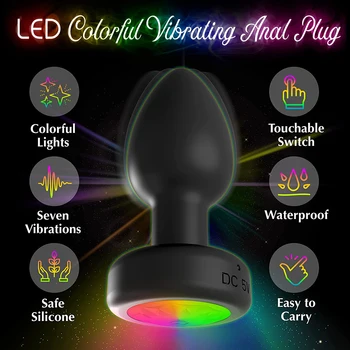 LED renkli ışık Butt Plug Kadın Erkek Anal Plug Vibratör prostat masaj aleti Yetişkin Seks Oyuncakları Kablosuz Uzaktan Kumanda Buttplug 0