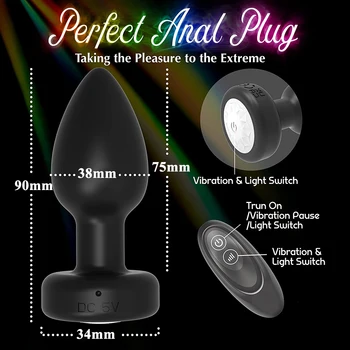 LED renkli ışık Butt Plug Kadın Erkek Anal Plug Vibratör prostat masaj aleti Yetişkin Seks Oyuncakları Kablosuz Uzaktan Kumanda Buttplug 3