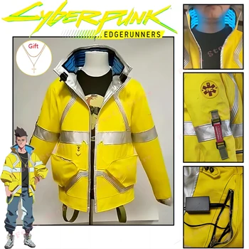 David Martinez Kostümleri Sarı ışık Ceketler Coat Anime Cyberpunk Edgerunners Cosplay Rol Oynamak Adam Standı Yaka