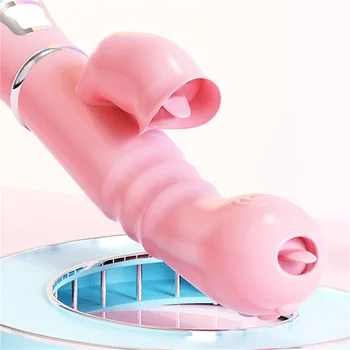 Çift dil Cunnilingus vibratörler kadınlar için teleskopik dönen yapay penis ısı vajina klitoris teşvik yetişkin seks oyuncakları kadınlar için 0