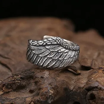 Vintage Melek Kanatları erkek Yüzük Antik Gümüş Kaplama Ayarlanabilir Açılış yıldönümü yüzüğü Erkekler Kadınlar Takı Aksesuarları İÇİN